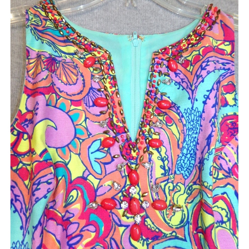 Lilly Pulitzer Lloyd Dress Feeling Groovy Jeweled Retro Look Size‎ 2 Lined READ - Picture 3 of 11